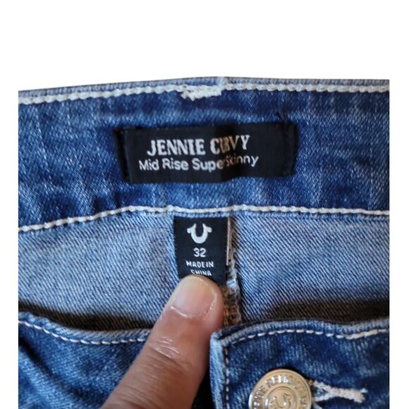 True Religion Jeans Women's 32 Jennie Curvy Mid Rise Studs Skinny Medium Wash - Picture 7 of 8